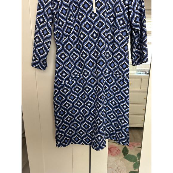 Katherine Way Geometric Print Quarter Zip Dress Blue Sz XS Preppy Golf Tennis - Picture 4 of 6